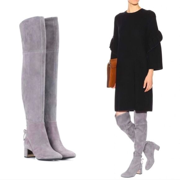 Tory Burch Laila Light Gray Suede Stretch Over-the-Knee Boots Womens 6 - Picture 1 of 11
